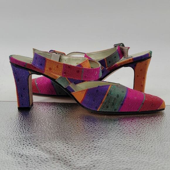 Costa Blanca Block Heel Sandals 7.5M Pink Gold Jacquard NIB Made in Spain - Picture 14 of 14